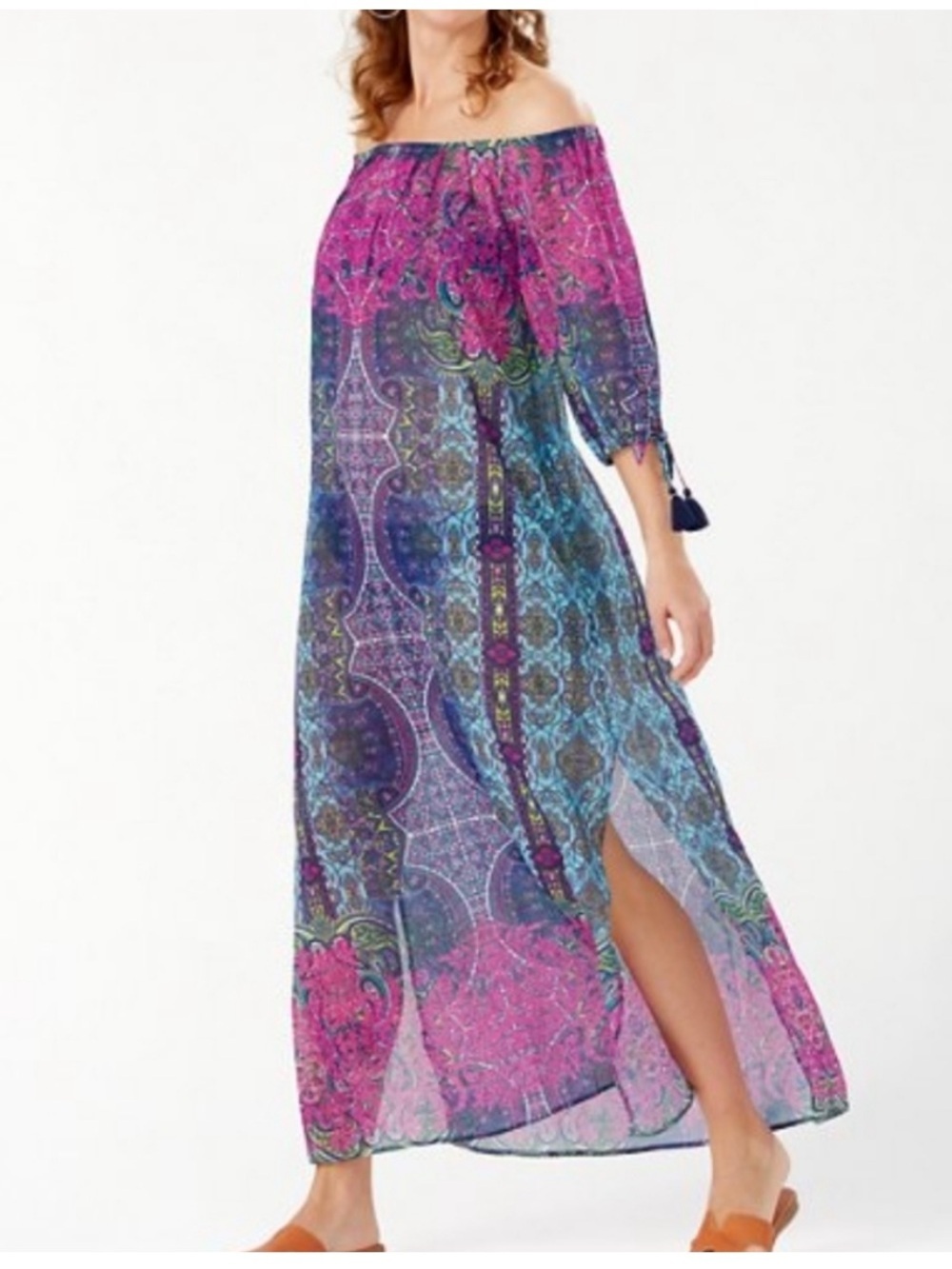 Tommy Bahama sun kissed sheer cover up maxi dress azalea pink sz sm